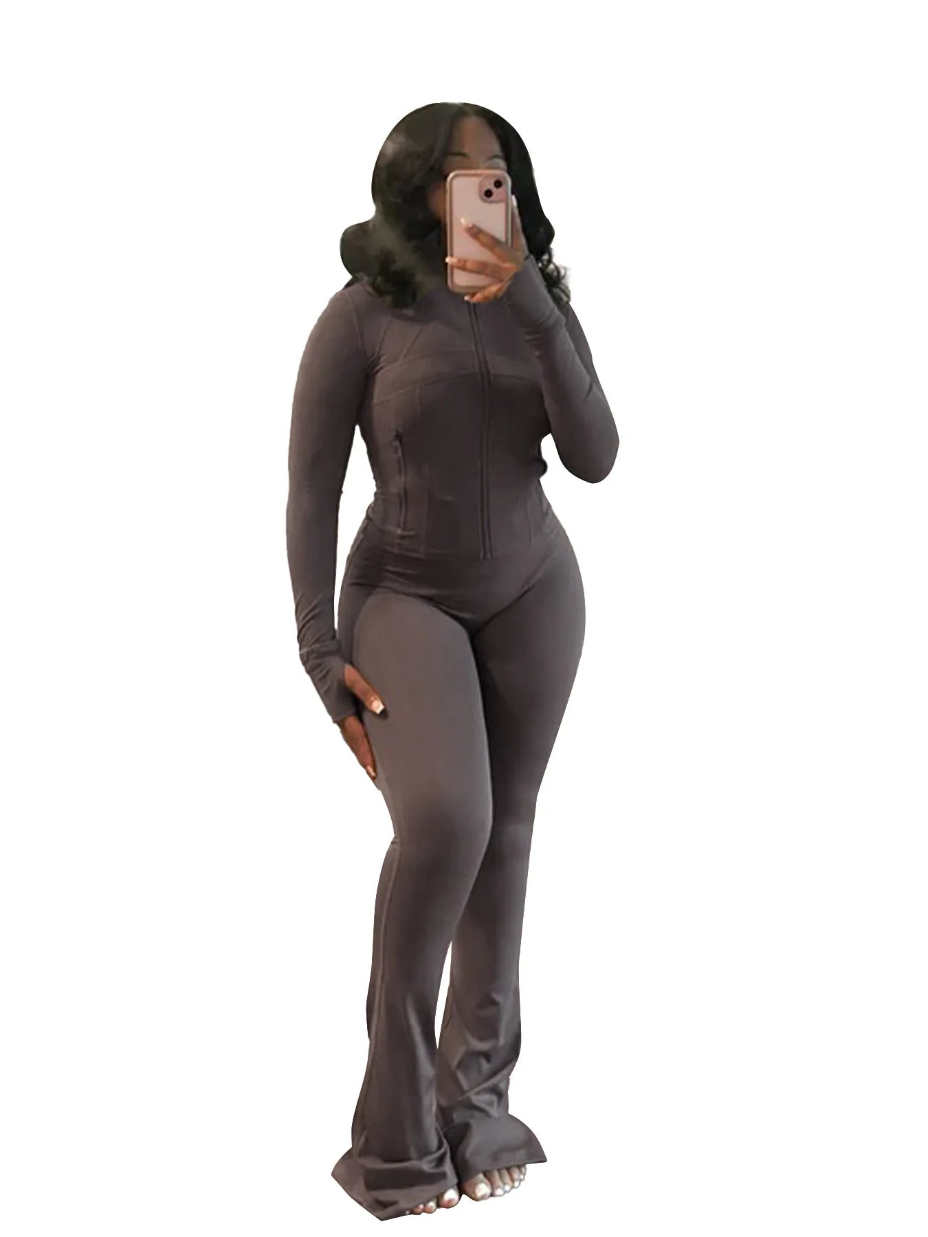 Chic & Sporty Y2K Tracksuit – Zip-Up Crop Top & High-Waist Joggers Set