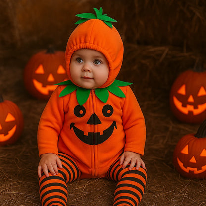 2025 Infant Baby Halloween Costume Pumpkin Outfits Hooded Romper Footed Pants Leggings for Newborn Girl Boys Cosplay Clothes Set