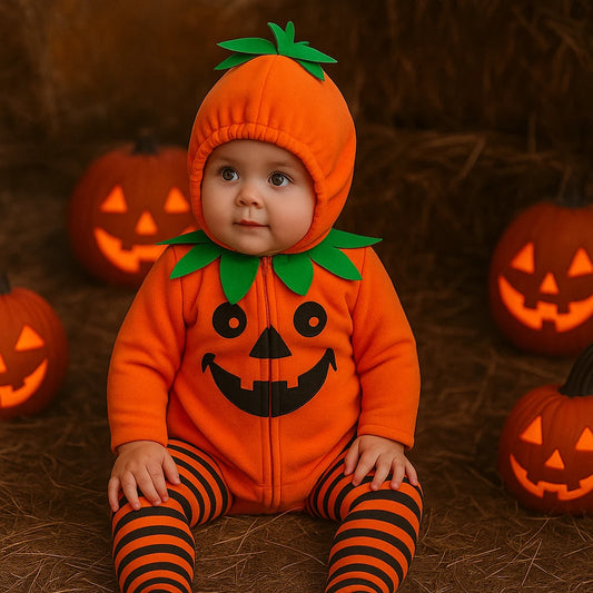 2025 Infant Baby Halloween Costume Pumpkin Outfits Hooded Romper Footed Pants Leggings for Newborn Girl Boys Cosplay Clothes Set