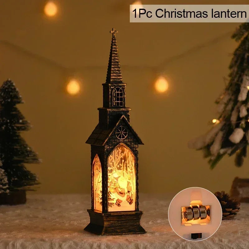 Christmas LED Fairy Lantern & Santa Lighthouse Night Light – Cozy Glowing Tabletop Holiday Decor