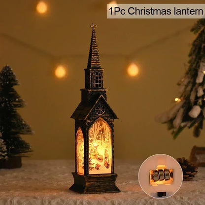 Christmas LED Fairy Lantern & Santa Lighthouse Night Light – Cozy Glowing Tabletop Holiday Decor