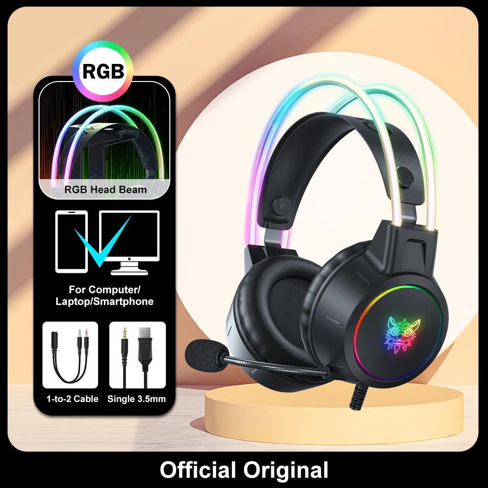 🎧 GalaxyGlow RGB Gaming Headset – LED Mic Headphones for PS5, Xbox, PC
