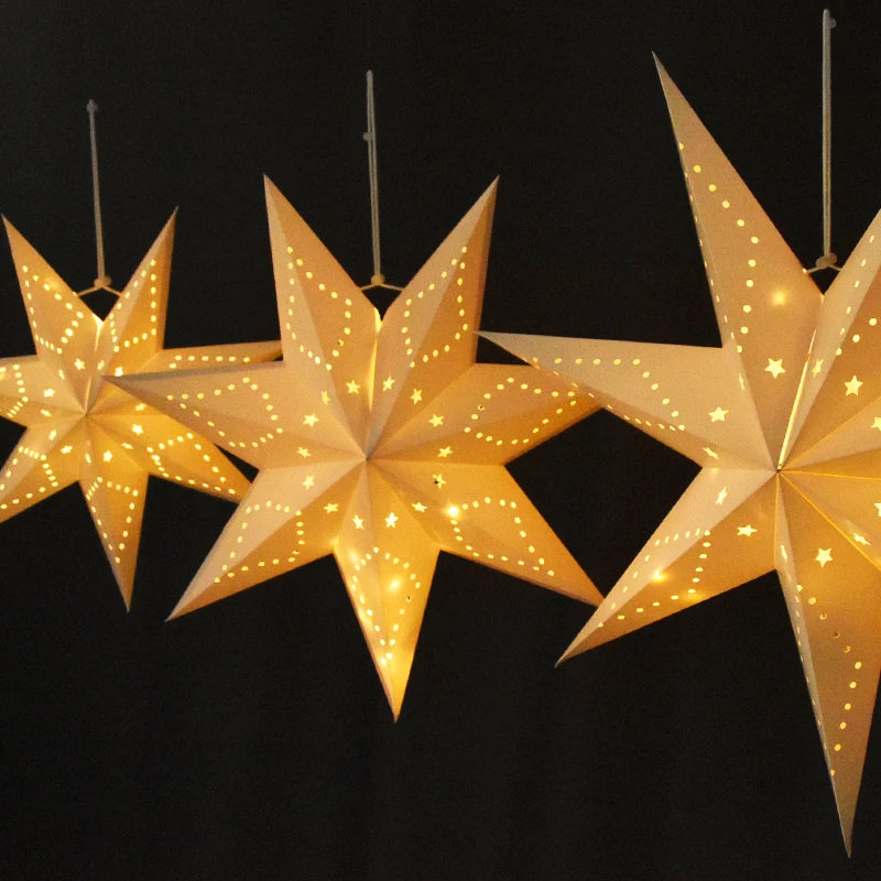 Luminous Star Lantern Hanging Light – Hollow-Out LED Paper Star Decor (35–58cm)
