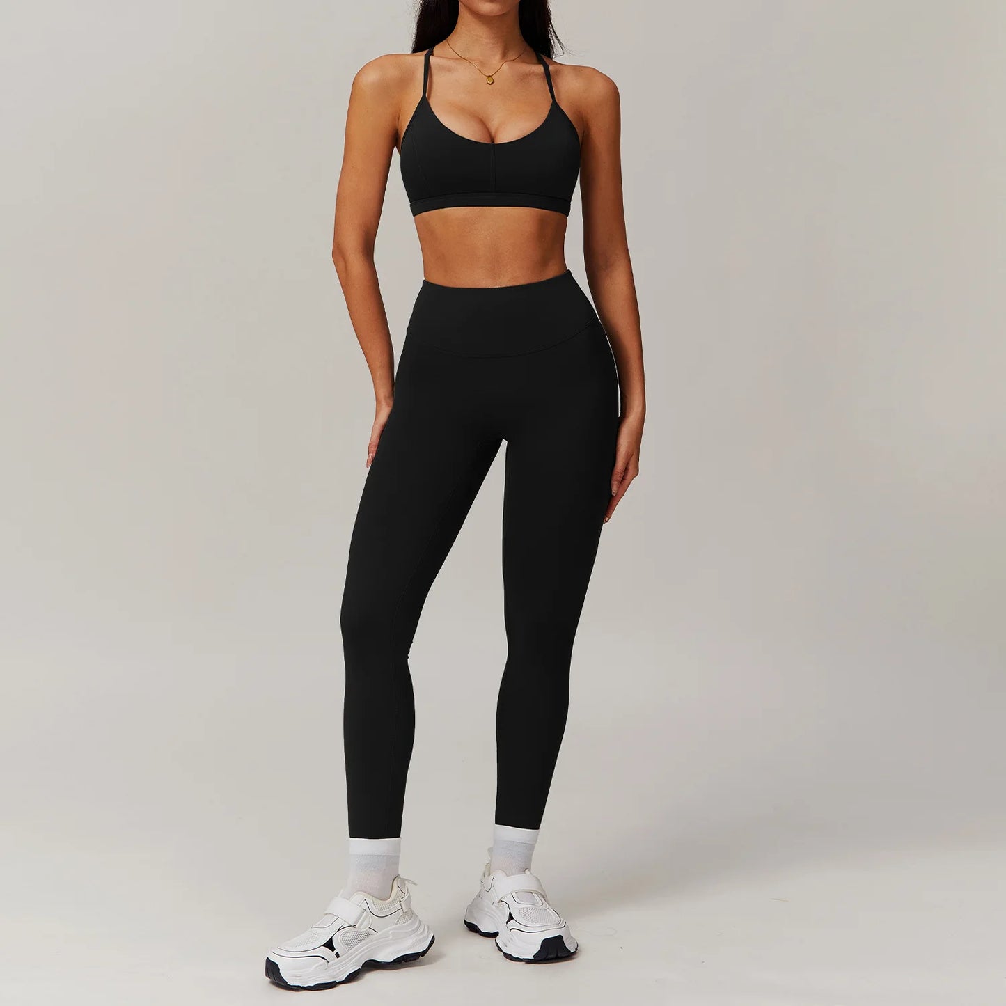 FitFlex 2-Piece Yoga Set: Long Sleeve Crop Top & High-Waist Leggings for Workout & Fitness