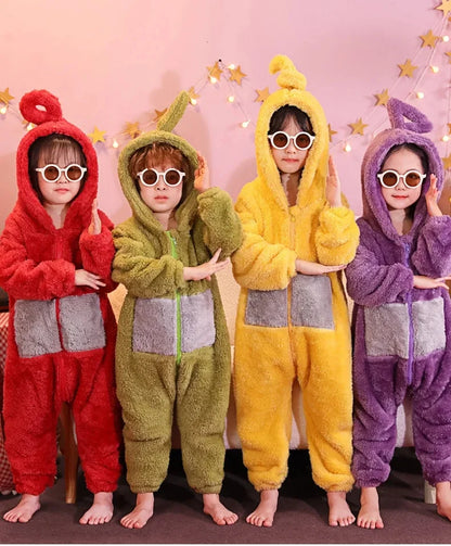 ✨ Colorful Teletubbies Halloween Costume Set – Fun Unisex Cosplay Outfit for Adults & Kids