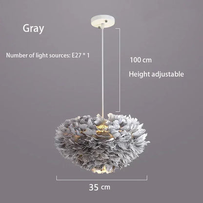 Autumn Aura Feather Chandelier – Nordic Pinecone Glow for Cozy Bedrooms & Chic Dining Spaces