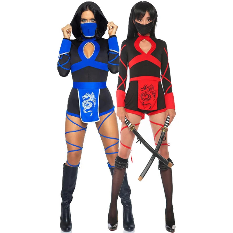 Shadow Slayer Ninja Set – Sexy Red or Blue Cosplay Jumpsuit with Belt Detail