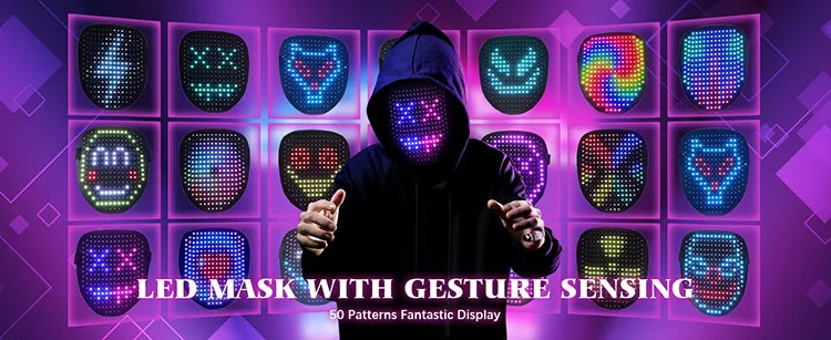 ✨ Cyber Glow LED Mask – Motion Sensing Light-Up Face Transform Mask for Halloween & Parties
