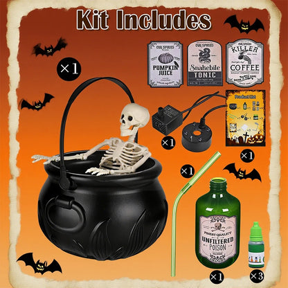 Halloween WitchCauldron with LED Light & Fog Mist Maker Skeleton Decor for Spooky Hocus Pocus Party, Home, Halloween Party