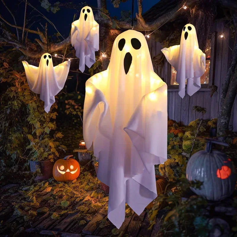 Halloween Party LED Glow Ghost Home Indoor Outdoor Decoration Supplies 2024 Haunted House Bar Hanging Horror Props with Lights