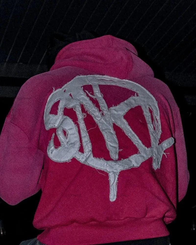Urban Chaos Y2K Tracksuit – Hot Pink & Black Graphic Streetwear Set