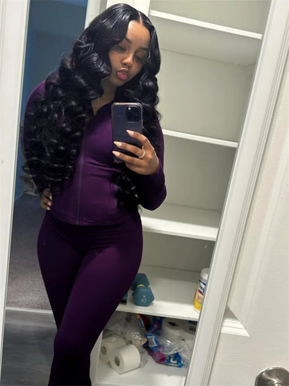 Chic & Sporty Y2K Tracksuit – Zip-Up Crop Top & High-Waist Joggers Set
