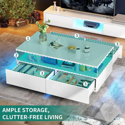 LumiLux LED Coffee Table – Modern Glossy Center Table with Storage & Mood Lighting