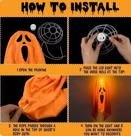 Halloween Party LED Glow Ghost Home Indoor Outdoor Decoration Supplies 2024 Haunted House Bar Hanging Horror Props with Lights