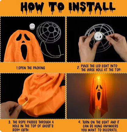Halloween Party LED Glow Ghost Home Indoor Outdoor Decoration Supplies 2024 Haunted House Bar Hanging Horror Props with Lights