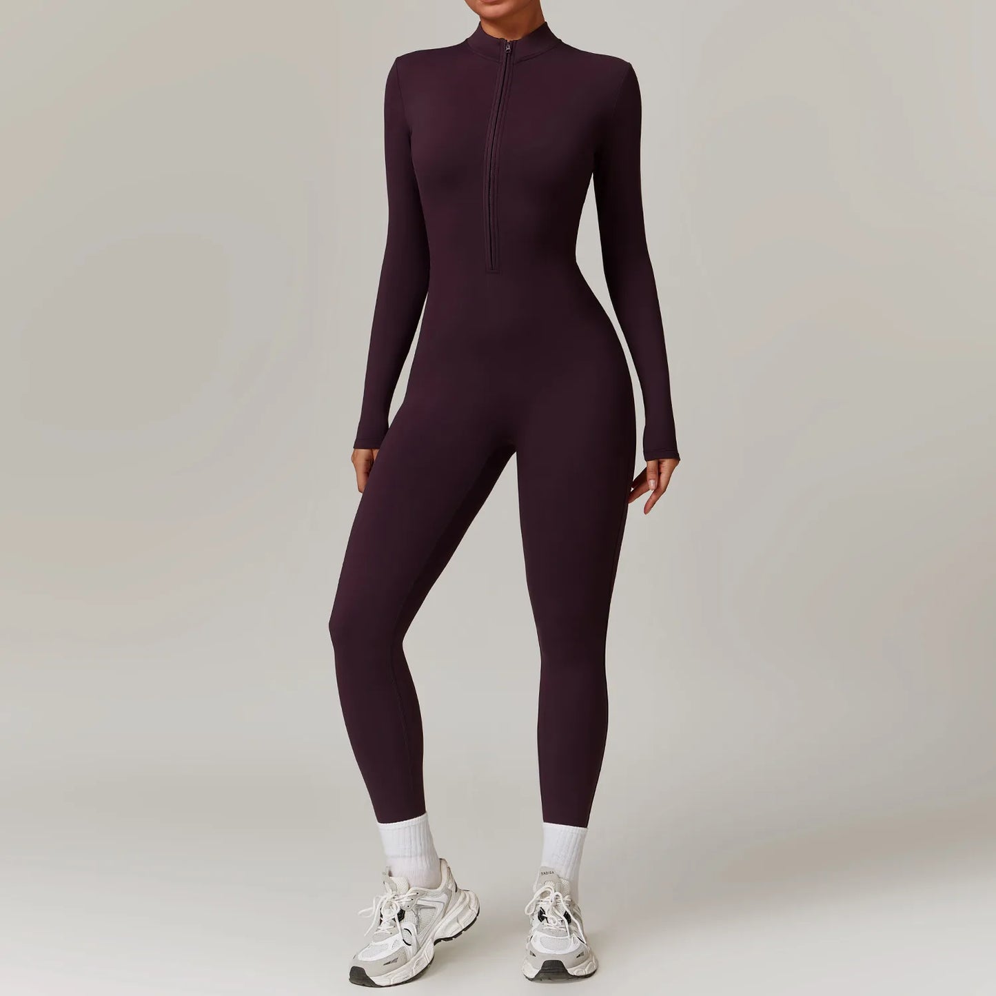 Sculpted Siren One-Piece – Zip-Up Long Sleeve Gym Romper for High-Intensity Confidence