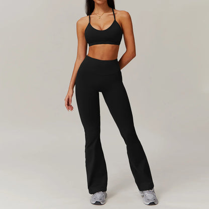 FitFlex 2-Piece Yoga Set: Long Sleeve Crop Top & High-Waist Leggings for Workout & Fitness