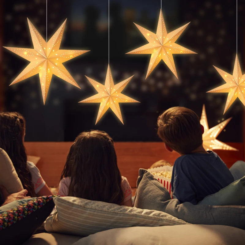 Luminous Star Lantern Hanging Light – Hollow-Out LED Paper Star Decor (35–58cm)