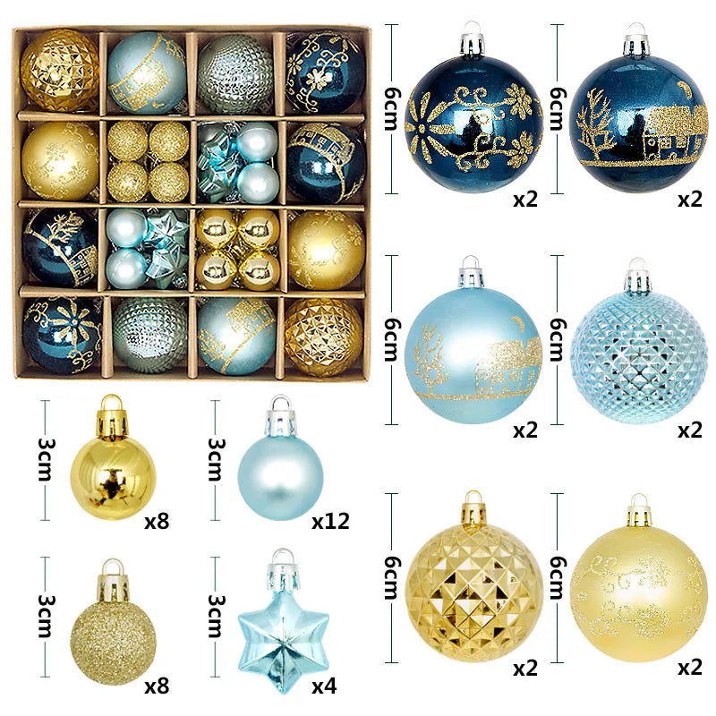 44-Piece Christmas Ornament Set – 6cm Shatterproof Balls in Premium Holiday Color Themes