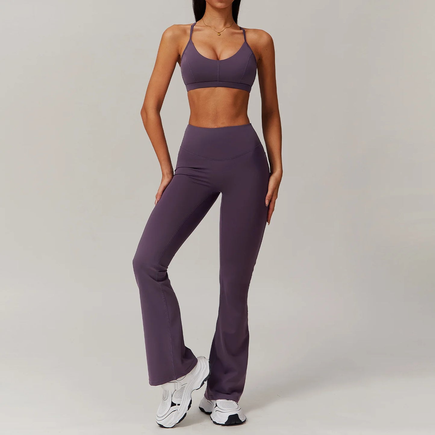 FitFlex 2-Piece Yoga Set: Long Sleeve Crop Top & High-Waist Leggings for Workout & Fitness