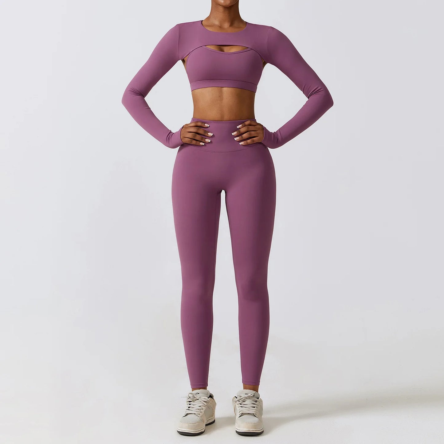 Flex & Flow Seamless Yoga Set: Long Sleeve Crop Top + High-Waist Leggings