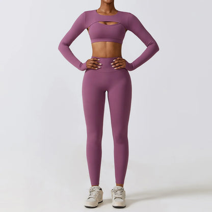 Flex & Flow Seamless Yoga Set: Long Sleeve Crop Top + High-Waist Leggings