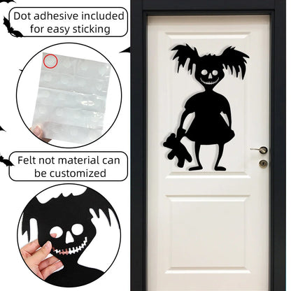 Haunted Shadows Halloween Door & Window Stickers – Skeleton, Witch, Pumpkin, and Ghost DIY Wall Decals for Spooky Home Decor