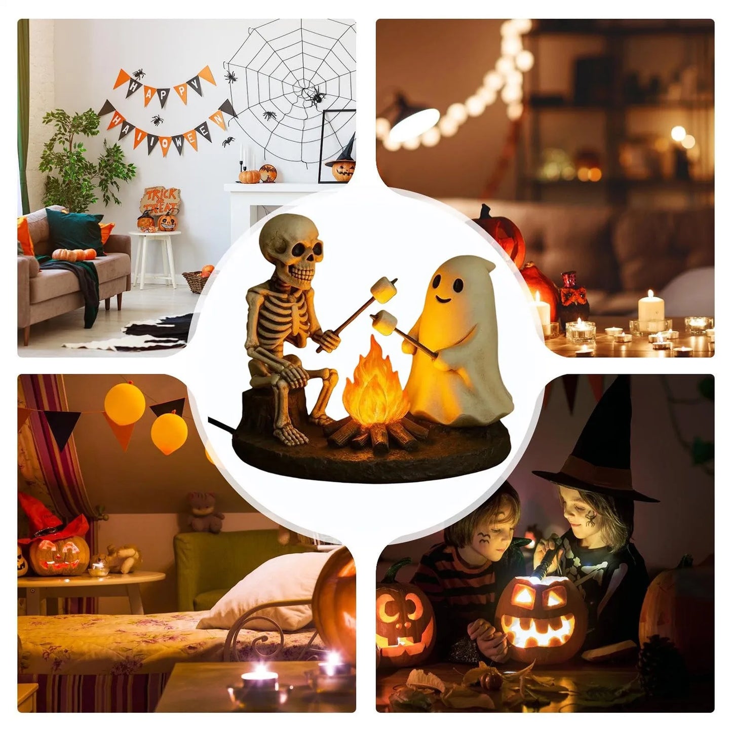 Haunted Glow Skeleton Bonfire Lamp – Flickering Halloween Ghost Light Decor for Living Room, Mantel & Nightstands