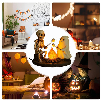 Haunted Glow Skeleton Bonfire Lamp – Flickering Halloween Ghost Light Decor for Living Room, Mantel & Nightstands