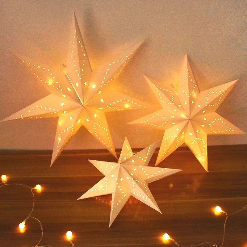 Luminous Star Lantern Hanging Light – Hollow-Out LED Paper Star Decor (35–58cm)