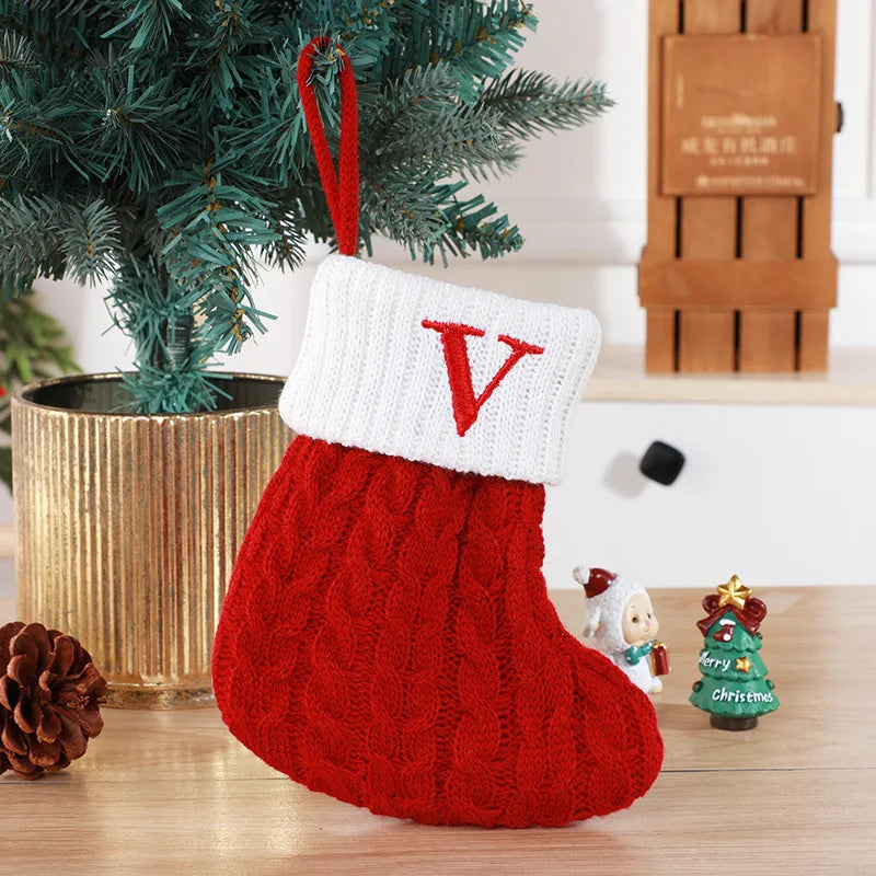 Cozy Knit Christmas Stocking – Mini Alphabet Hanging Boot Ornament