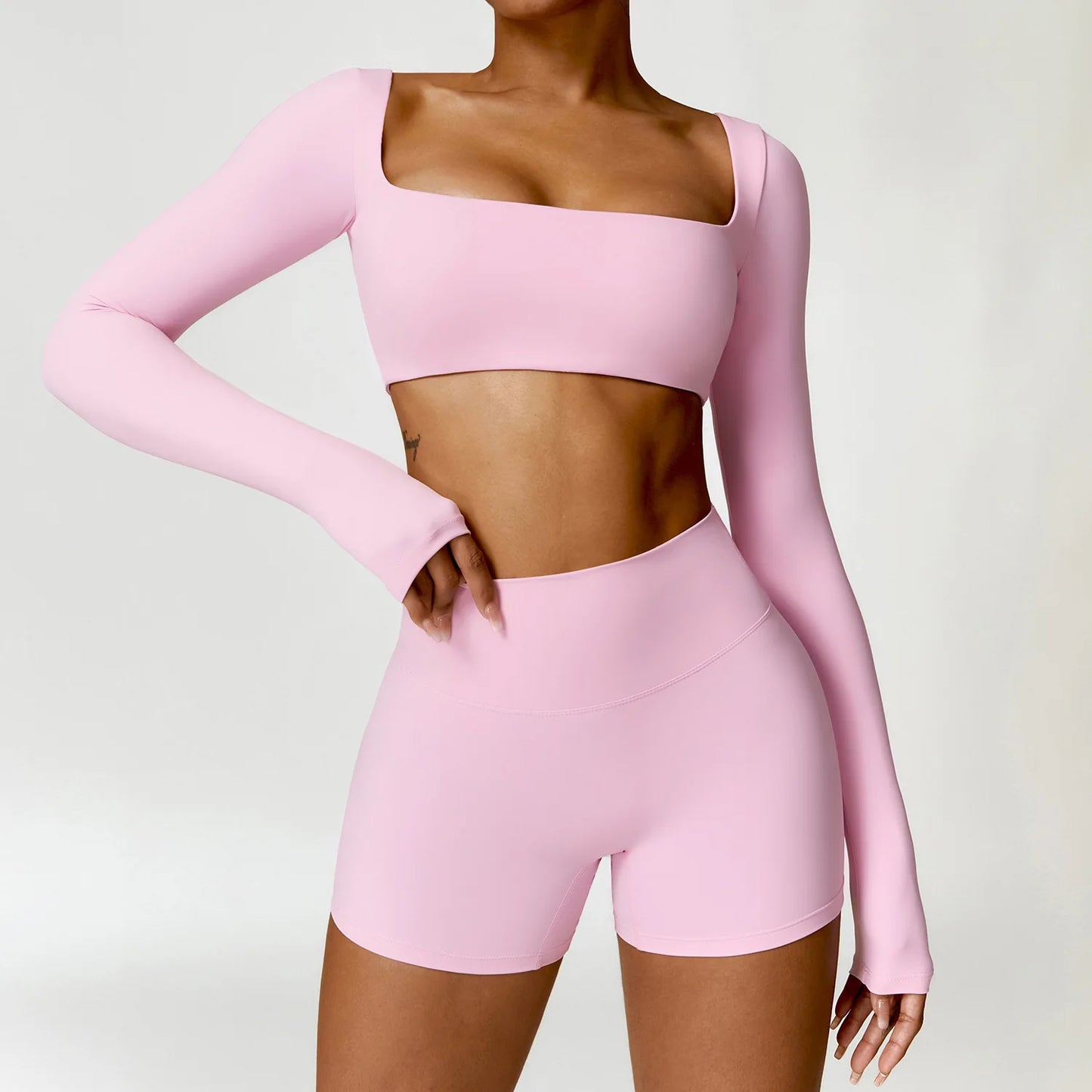 Premium 2-Piece Seamless Yoga Set – Long Sleeve Crop Top & High-Waist Leggings