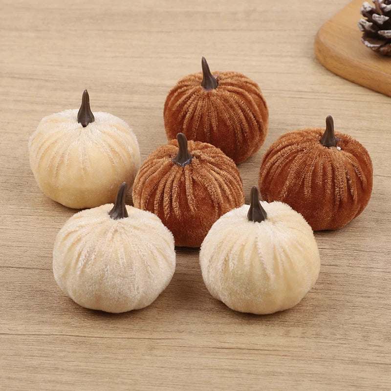 Cozy Flannel Pumpkin Set – 8/12pcs Soft Fabric Fall Decor for Autumn, Thanksgiving & Halloween Tables