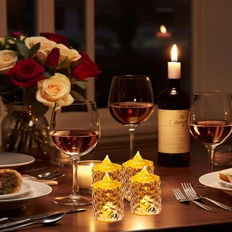 Golden Glow Crystal LED Candle Set – 3pcs Flameless & Elegant Autumn Décor Lights