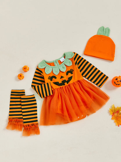 Pumpkin Baby Romper Set – Long Sleeve Halloween Outfit (0–18M)