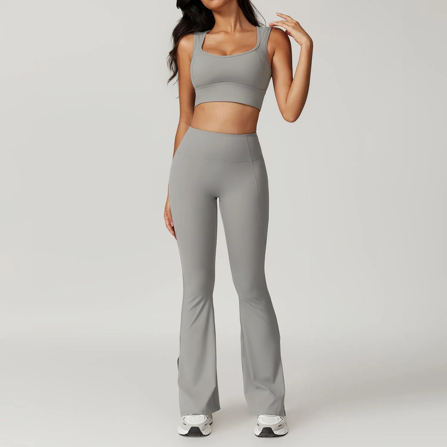 ElevateFit 2-Piece Yoga Set: High-Waist Leggings & Bell-Bottoms Sports Bra for Women - Fitness Tracksuit Activewear