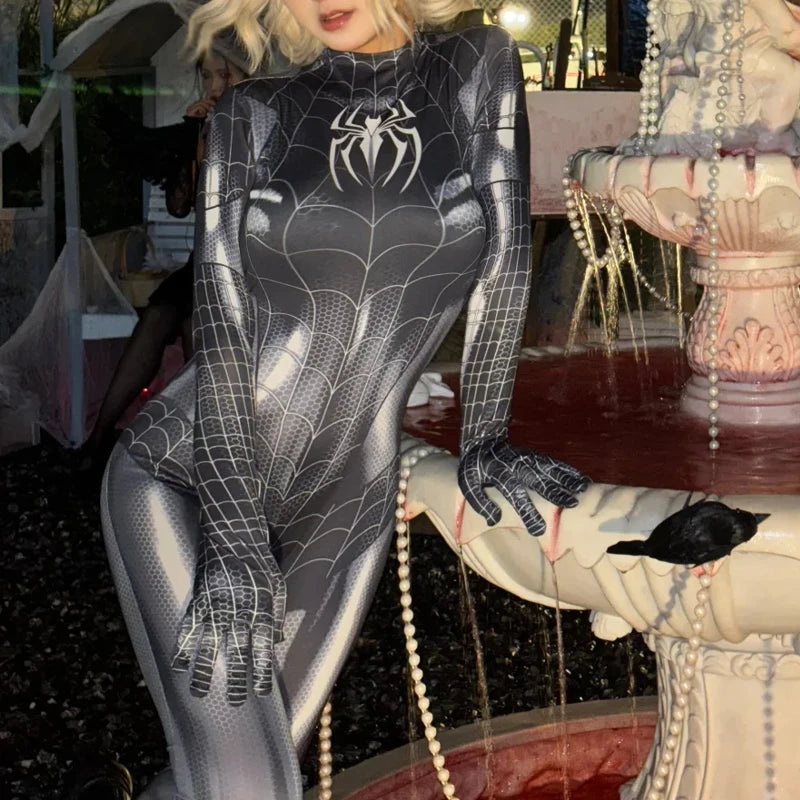 MJ Black & Red Spider Suit – Women’s Sexy Superhero Cosplay Jumpsuit (With Mask Option)