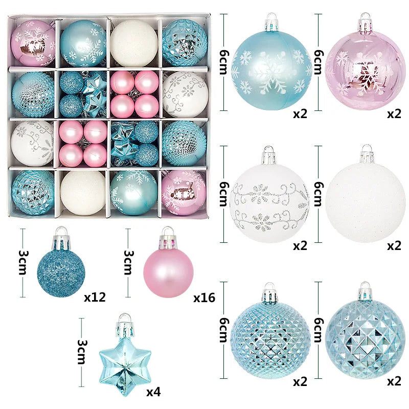 44-Piece Christmas Ornament Set – 6cm Shatterproof Balls in Premium Holiday Color Themes