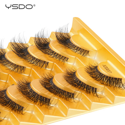YSDO Half Lash Collection – 3 or 10 Pairs Natural Cat Eye 3D Faux Mink Lashes (Lightweight, Reusable, Soft Glam Finish)
