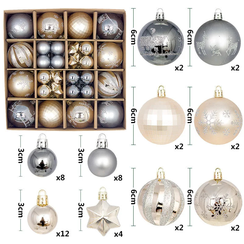 44-Piece Christmas Ornament Set – 6cm Shatterproof Balls in Premium Holiday Color Themes