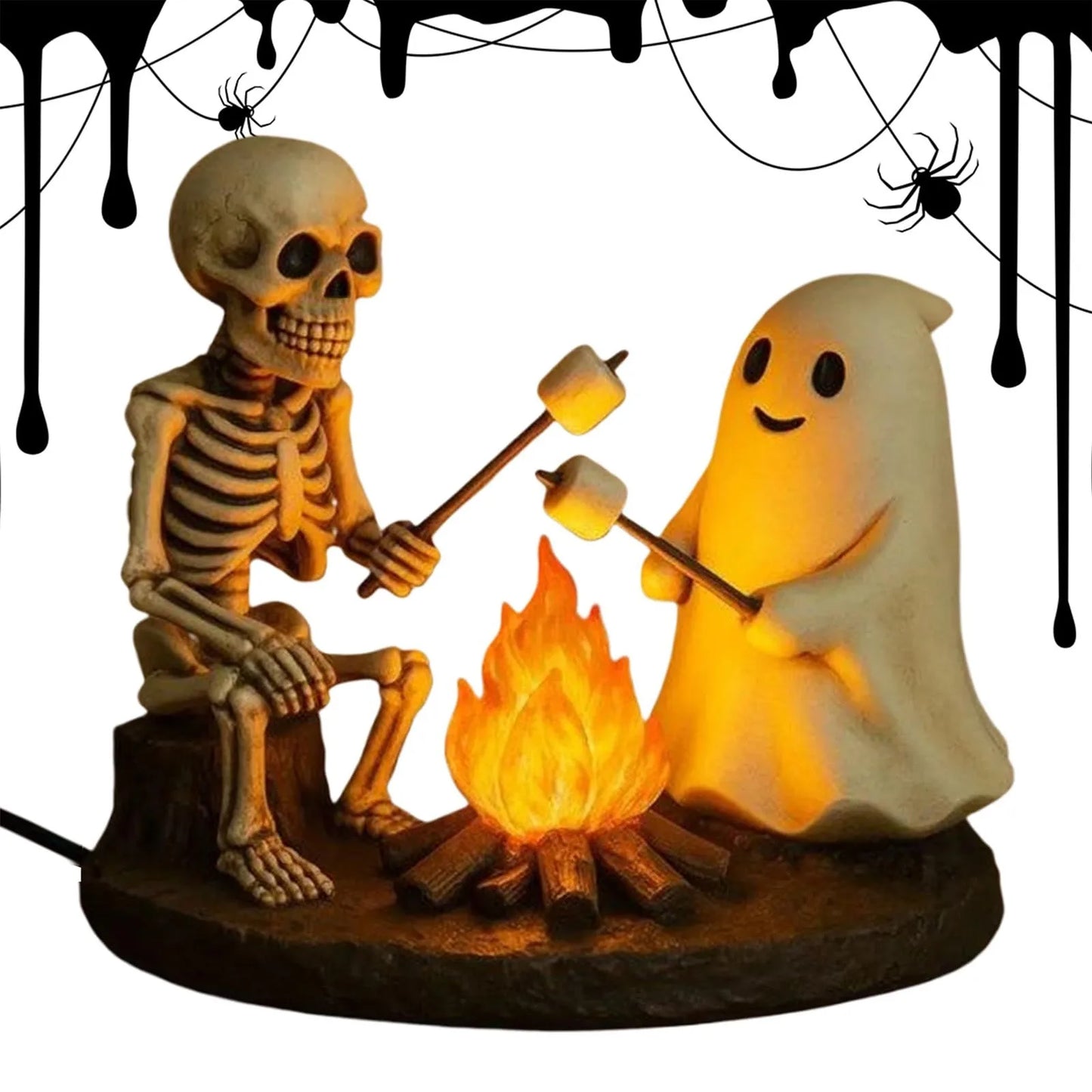 Haunted Glow Skeleton Bonfire Lamp – Flickering Halloween Ghost Light Decor for Living Room, Mantel & Nightstands