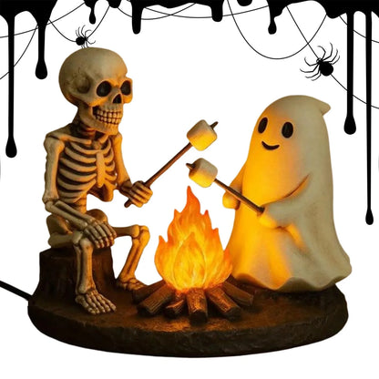 Haunted Glow Skeleton Bonfire Lamp – Flickering Halloween Ghost Light Decor for Living Room, Mantel & Nightstands