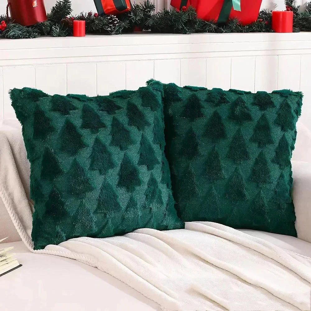 Runtow 45×45cm Christmas Tree Velvet Pillow Covers – Festive Holiday Cushion Decor