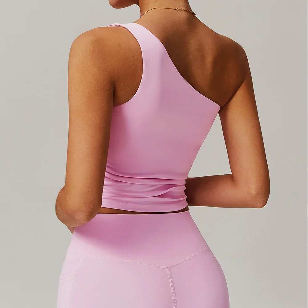 Sculpted Slay One-Shoulder Sports Bra – Padded, Push-Up, & Shockproof