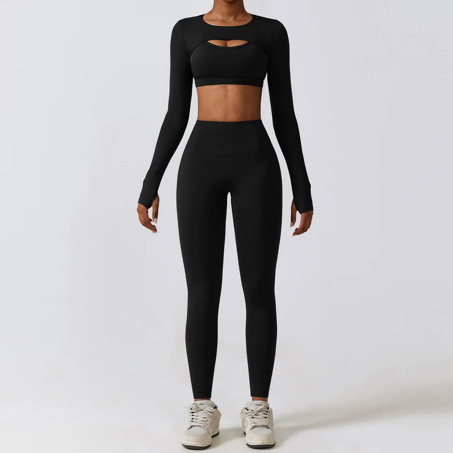 Flex & Flow Seamless Yoga Set: Long Sleeve Crop Top + High-Waist Leggings