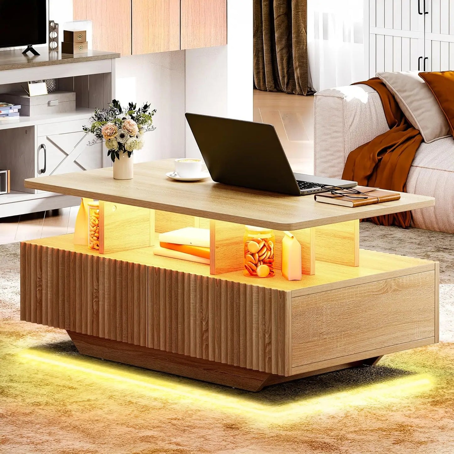 LumiLux LED Coffee Table – Modern Glossy Center Table with Storage & Mood Lighting