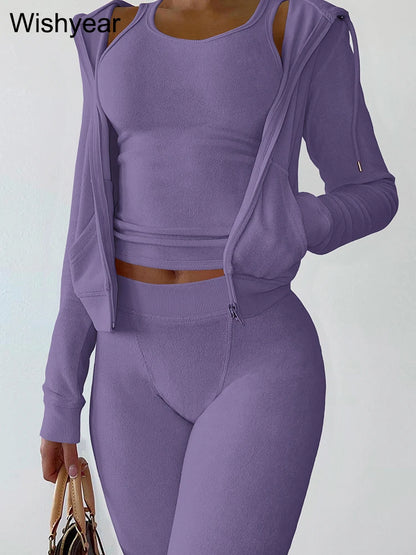 ✨  Luxe 3-Piece Tracksuit Set – Cozy Vest, Hoodie & Joggers.