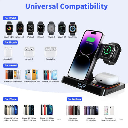 4-in-1 Foldable Wireless Charger Stand – Fast Charging Dock for iPhone 15/14/13/12, Apple Watch & AirPods