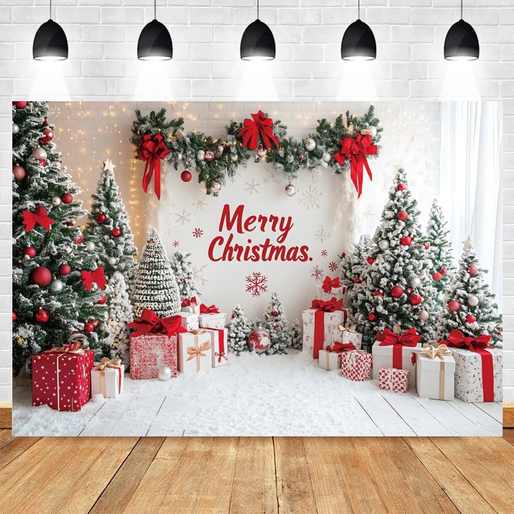 Holiday Arch Christmas Photography Backdrop – Red & Gold Festive Scene