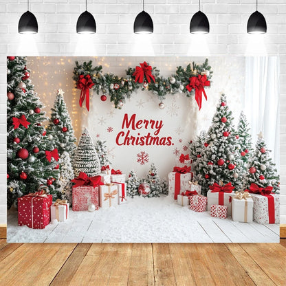 Holiday Arch Christmas Photography Backdrop – Red & Gold Festive Scene